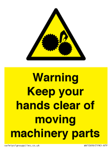 Warning - Keep your hands clear of moving machinery parts